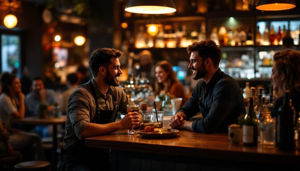 Dos personas conversando en un restaurante